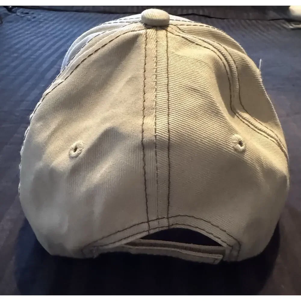 CAT Caterpillar Embroidered Logo Beige Adjustable Tan Baseball Cotton Cap Hat